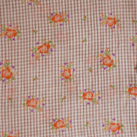 Malai Digital Print Brown And Cream Small Checks With Flower Motif Fabric Malai Digital Print Brown And Cream Small Checks With Flower Motif Fabric