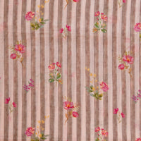 Malai Digital Print Light Brown With Cream Stripes And Different Flower Plant Motif Fabric Malai Digital Print Light Brown With Cream Stripes And Different Flower Plant Motif Fabric