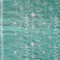 Pure Cotton Handloom Sea Green With White Flowers Jaal Embroidery Woven Fabric Pure Cotton Handloom Sea Green With White Flowers Jaal Embroidery Woven Fabric