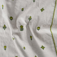 Pure South Cotton Grey And Green Tiny Flower Motifs With Border Embroidery Fabric Pure South Cotton Grey And Green Tiny Flower Motifs With Border Embroidery Fabric