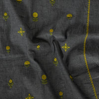 Pure Cotton Flex Dark Grey And Green Flower Motifs With Border Embroidery Fabric Pure Cotton Flex Dark Grey And Green Flower Motifs With Border Embroidery Fabric