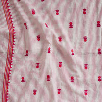 Pure Cotton Handloom White With Pink Stripes And Flower Motifs Border Embroidery Fabric Pure Cotton Handloom White With Pink Stripes And Flower Motifs Border Embroidery Fabric