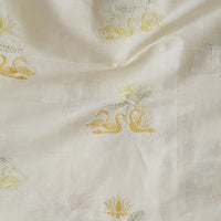 Pure Cotton Cream And Yellow Ducks In Pond With Lotus Motif Embroidery Fabric Pure Cotton Cream And Yellow Ducks In Pond With Lotus Motif Embroidery Fabric