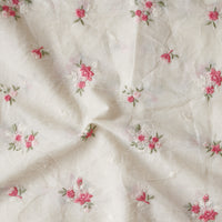 Pure Cotton Cream And Pink Flower Motif Embroidery Fabric Pure Cotton Cream And Pink Flower Motif Embroidery Fabric