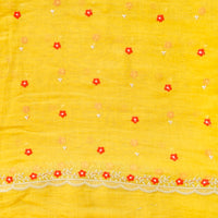 Mul Chanderi Yellow With Red Self Flower Motif Design Embroidery Fabric Mul Chanderi Yellow With Red Self Flower Motif Design Embroidery Fabric