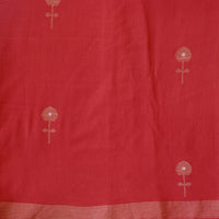MUL Jamdani Red With Golden Plant Motif Woven Fabric MUL Jamdani Red With Golden Plant Motif Woven Fabric