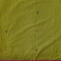 MUL Jamdani light mehndi With Green And Red Motif Woven Fabric MUL Jamdani light mehndi With Green And Red Motif Woven Fabric