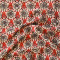 Mogra Chanderi Chiku With Green And Orange Flower Creeper Printed Fabric Mogra Chanderi Chiku With Green And Orange Flower Creeper Printed Fabric