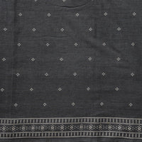 Pure Cotton Handloom Dark Grey With White Motif And Border Hand Woven Fabric Pure Cotton Handloom Dark Grey With White Motif And Border Hand Woven Fabric