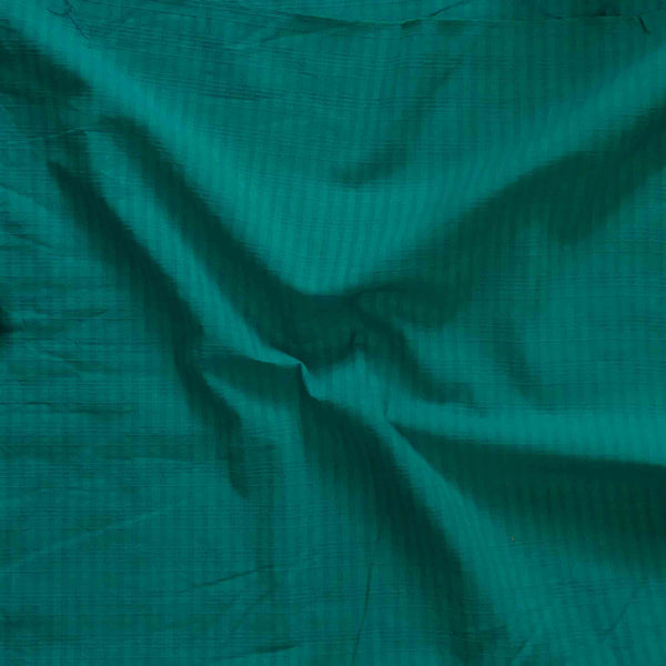 Pure Cotton Handloom Plain Teal Green With Self Stripes Hand Woven Fabric