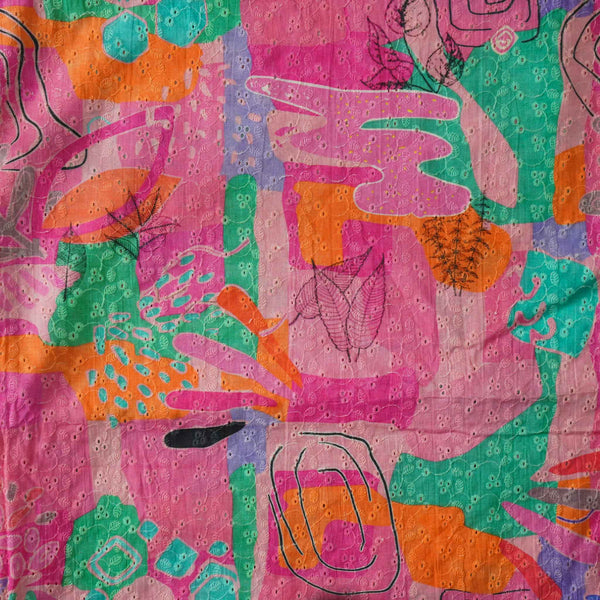 ( Width 44 Inches ) Pure Cotton Hakoba Floral Colours Pink And Orange And Blue Hand Block Print Fabric