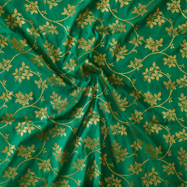 Dark Green With Golden Flower Jaal Brocade Woven Fabric