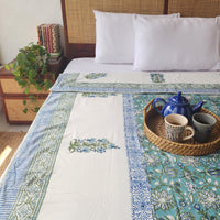 MALMAL DREAMS - Pure Mul Cotton Hand Block Printed Reversible Dohar Blanket With Cotton Flannel Filling MALMAL DREAMS - Pure Mul Cotton Hand Block Printed Reversible Dohar Blanket With Cotton Flannel Filling
