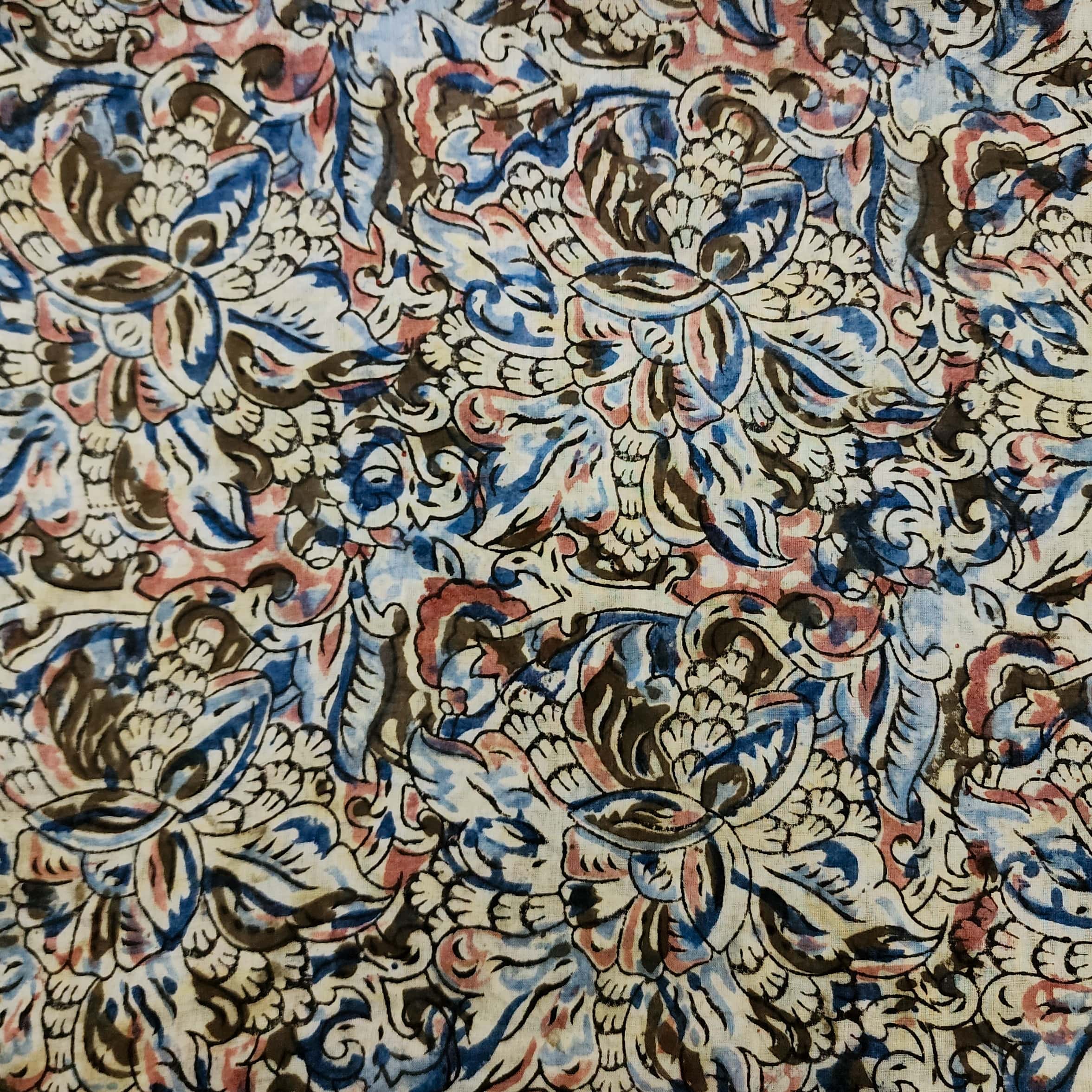 Mul Pure Cotton Kalamkari Light Blue With Light Shades Of Pink Jungle ...