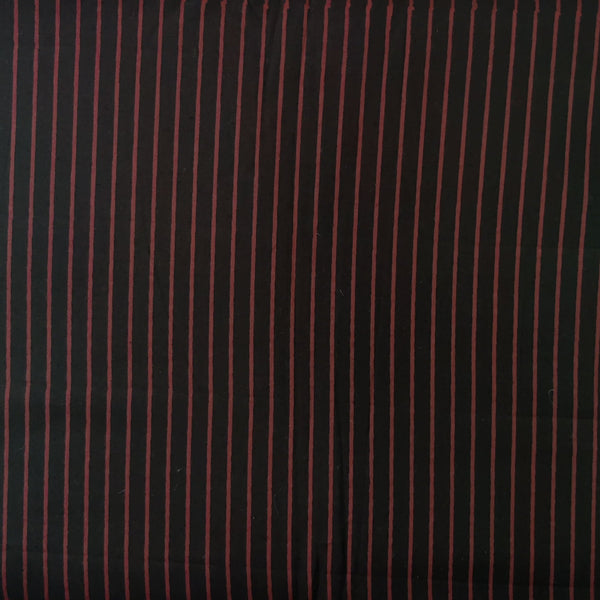 PRE-CUT 1.35 METER Pure Cotton Discharge Black With Rust Stripes Hand Block Print Fabric