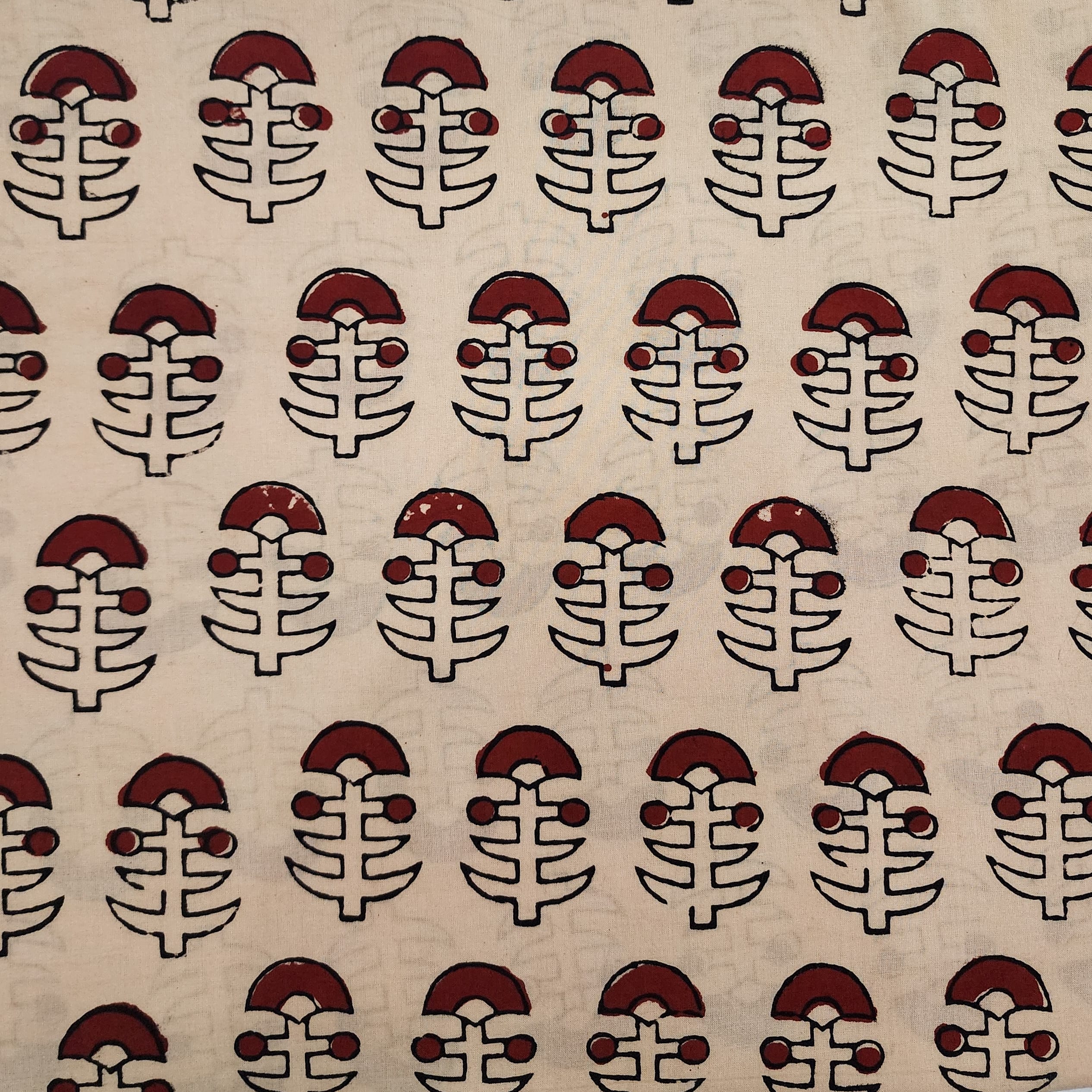 Brown - Natural Dyed Cotton Hand Block Print Jahota Fabric 09