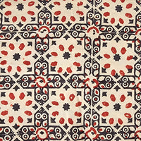 Pure Cotton Ajrak Cream With Black And Red Star Intricate Design Hand Block Print Fabric Pure Cotton Ajrak Cream With Black And Red Star Intricate Design Hand Block Print Fabric