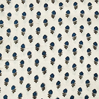 Pure Cotton Double Ajrak Cream With Blue Rose Flower Motif Hand Block Print Fabric Pure Cotton Double Ajrak Cream With Blue Rose Flower Motif Hand Block Print Fabric