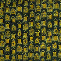 Pure Cotton Ajrak Green With Greenish Yellow Mahal Hand Block Print Fabric Pure Cotton Ajrak Green With Greenish Yellow Mahal Hand Block Print Fabric