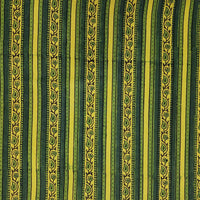Pure Cotton Gad Ajrak Green With Yellow Stripes Border Hand Block Print Fabric Pure Cotton Gad Ajrak Green With Yellow Stripes Border Hand Block Print Fabric