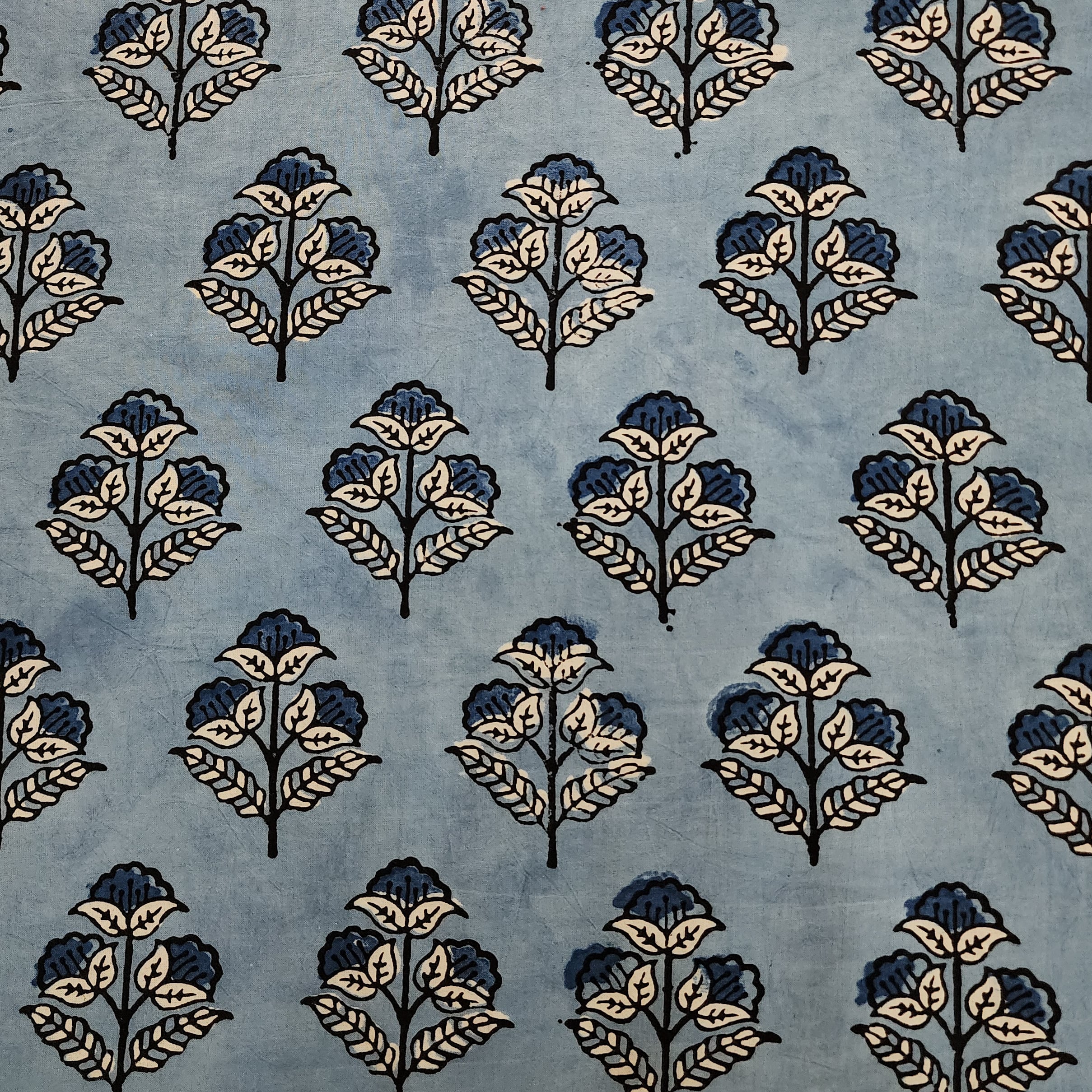 Blue - Handloom Kala Cotton Natural Dyed Block Print Ajrakh Fabric 08