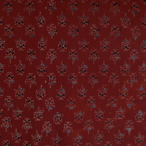 ( Pre-Cut 0.90 Meter ) Pure Cotton Ajrak Ruat With Tribal Motifs Hand Block Print Fabric