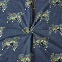 Pure Cotton Ajrak Rust Blue With Green Moo Hand Block Print Fabric Pure Cotton Ajrak Rust Blue With Green Moo Hand Block Print Fabric