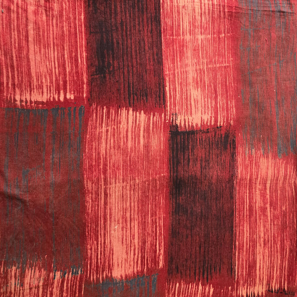 Pure Cotton Ajrak  Rust Red And Black Painted Brush Design Hand Block Print Fabric