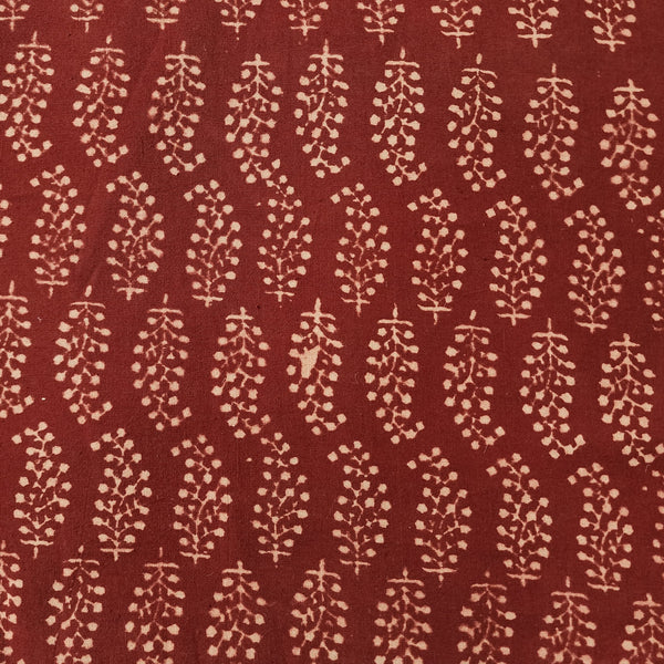 Pure Cotton Ajrak Rust Red With Cream And Small Kairi Motif Hand Block Print Fabric