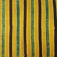 Pure Cotton Ajrak Turmeric With Green And Brown Fat Stripes Hand Block Print Fabric Pure Cotton Ajrak Turmeric With Green And Brown Fat Stripes Hand Block Print Fabric
