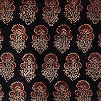 Pure Cotton Ajrak Vegetable Dyed Black With Maroon Big Flower Motif Hand Block Print Fabric Pure Cotton Ajrak Vegetable Dyed Black With Maroon Big Flower Motif Hand Block Print Fabric