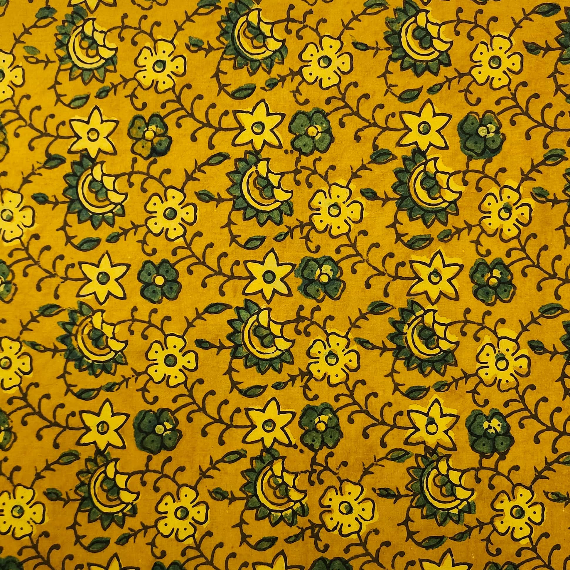Yellow - Pure Wool Handloom Natural Dyed Block Print Ajrakh Fabric 12