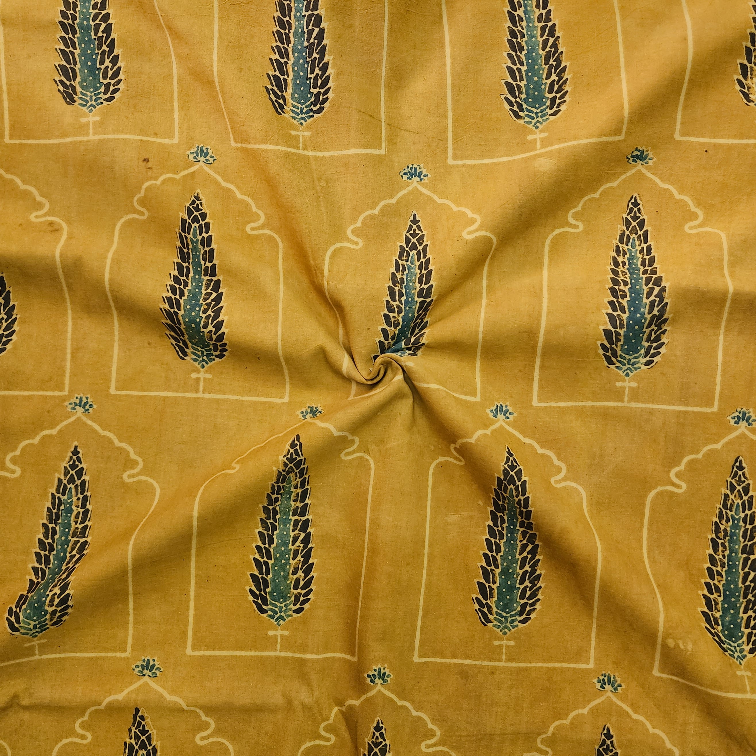 Yellow - Natural Dyed Hand Block Print Cotton Ajrakh Fabric 18