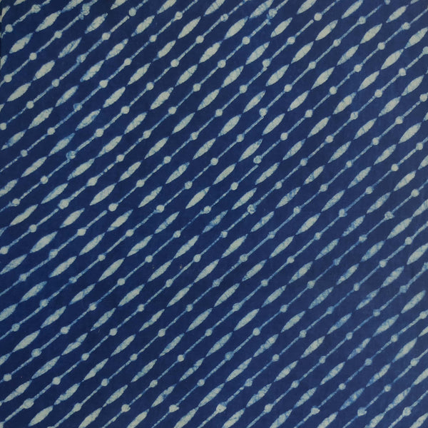 Pre-cut 0.80  meter Pure Cotton Akola Indigo With Diagonal Pattern Lines Hand Block Print Fabric