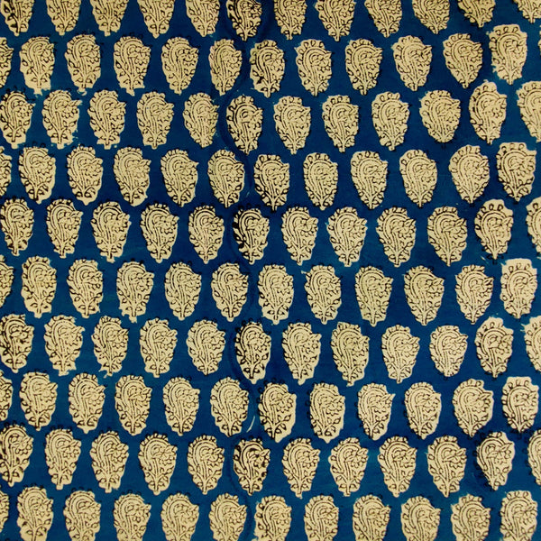 Pre-cut 1 meter Pure Cotton Bagru Blue With Bagru Motif Hand Block Print Fabric