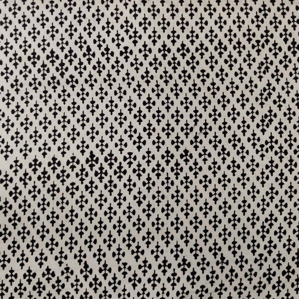 Pure Cotton Bagru Cream With Black Stars Hand Block Print Fabric