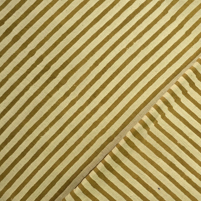 Pure Cotton Bagru Cream With Green Stripes Hand Block Print Fabric