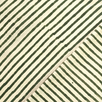Pure Cotton Bagru Cream With Mahindi Green Stripes Hand Block Print Fabric