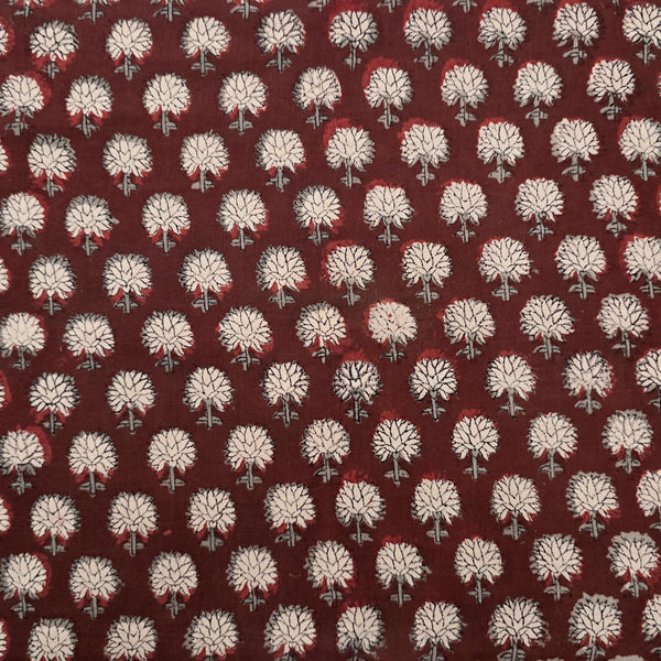Pure Cotton Bagru Rust Red And Black And Cream Flower Motif Hand Block Print Fabric