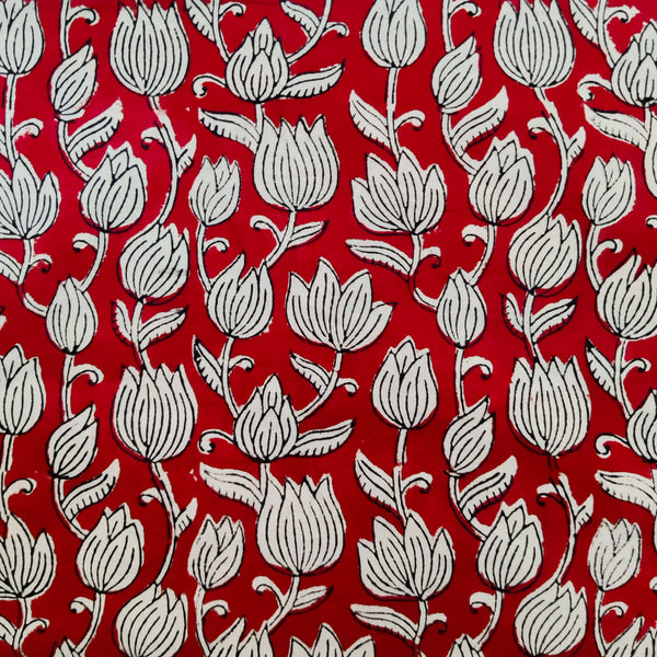 Pure Cotton Bagru Rust With Cream Intricate Lotus Flower Jaal Hand Block Print Fabric