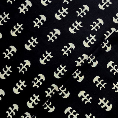 Pure Cotton Black And White Fish Bones Hand Block Print Fabric