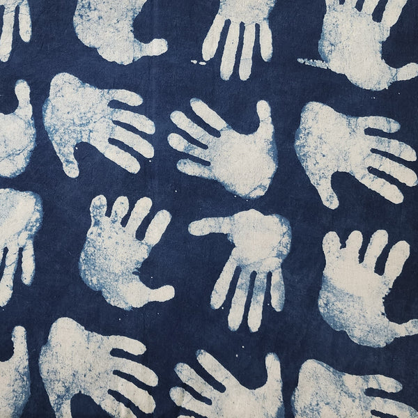 Pure Cotton Dabu   Blue With Cream Hand Motif Hand Block Print Fabric