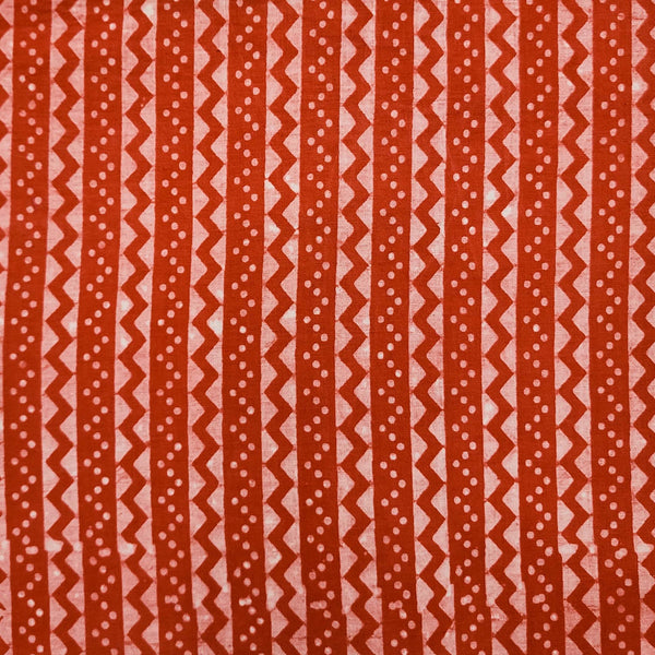 Pure Cotton Dabu Cream With Orange Border Hand Block Print Fabric