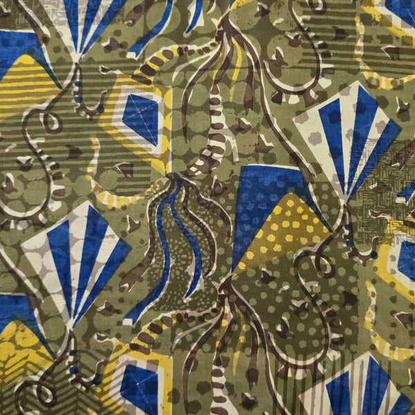 Pure Cotton Bagru Green With Blue And Yellow Kites Hand Block Print Fabric