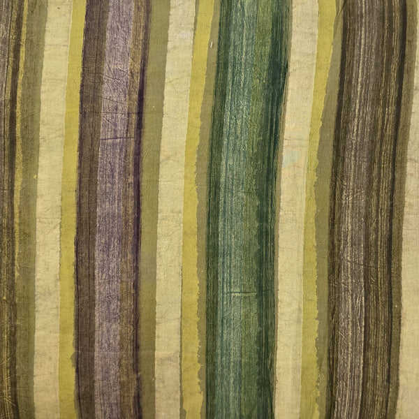 Pure Cotton Dabu Multi Blocks Stripes With  Shades Of Green, Rust Brown , And Cream Hand Block Print Fabric