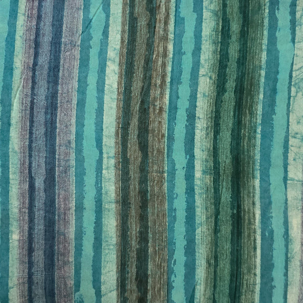 Pure Cotton Dabu Multi Blocks Stripes With Light Blue ,White ,Purple,And Brown Hand Block Fabric