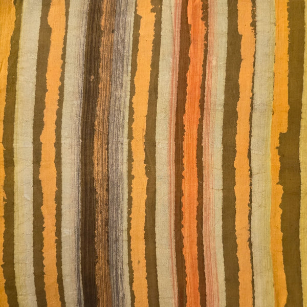 Pure Cotton Dabu Multi Blocks Stripes With Orange, Mustard Yellow, And Cream Hand Block Print Fabric