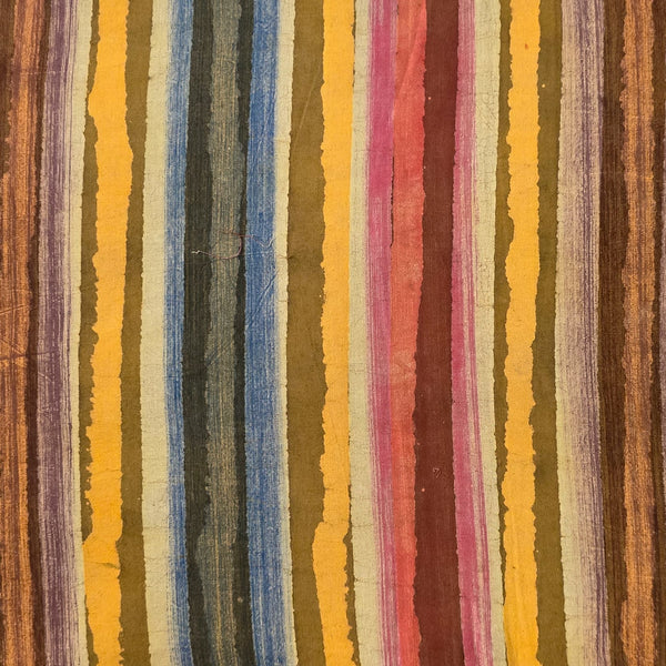 Pure Cotton Dabu Multi Blocks Stripes With Pink, Orange ,Mustard , Brown, Blue ,And Cream Stripes Hand Block Print Fabric