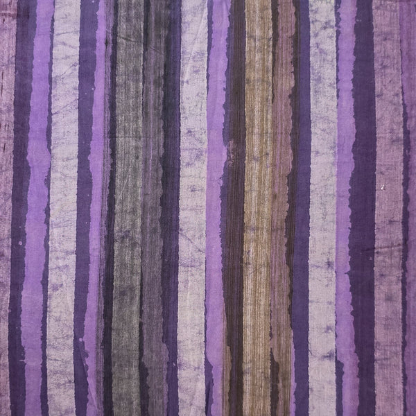 Pure Cotton Dabu Multi Blocks  Stripes With The Shades Of Purple, Light Brown And Grey Hand Block Print Fabric