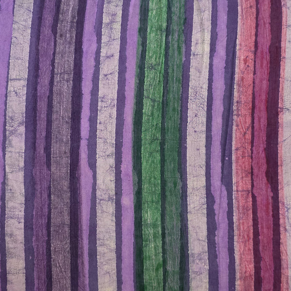 Pure Cotton Dabu Multi Blocks Stripes With Purple,Peach ,Pink White And Green Hand Block Print Fabric